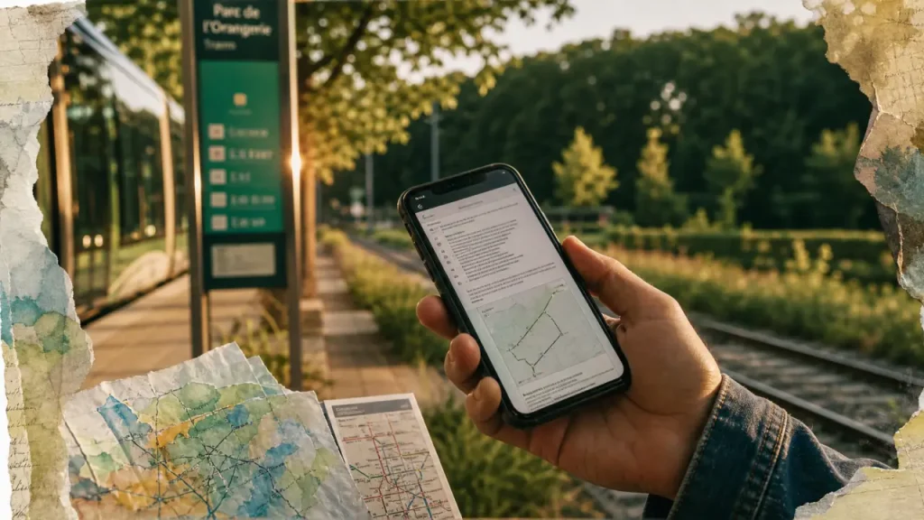 Balades Strasbourg sans voiture : itinéraire 1h30 sur smartphone et plan tram