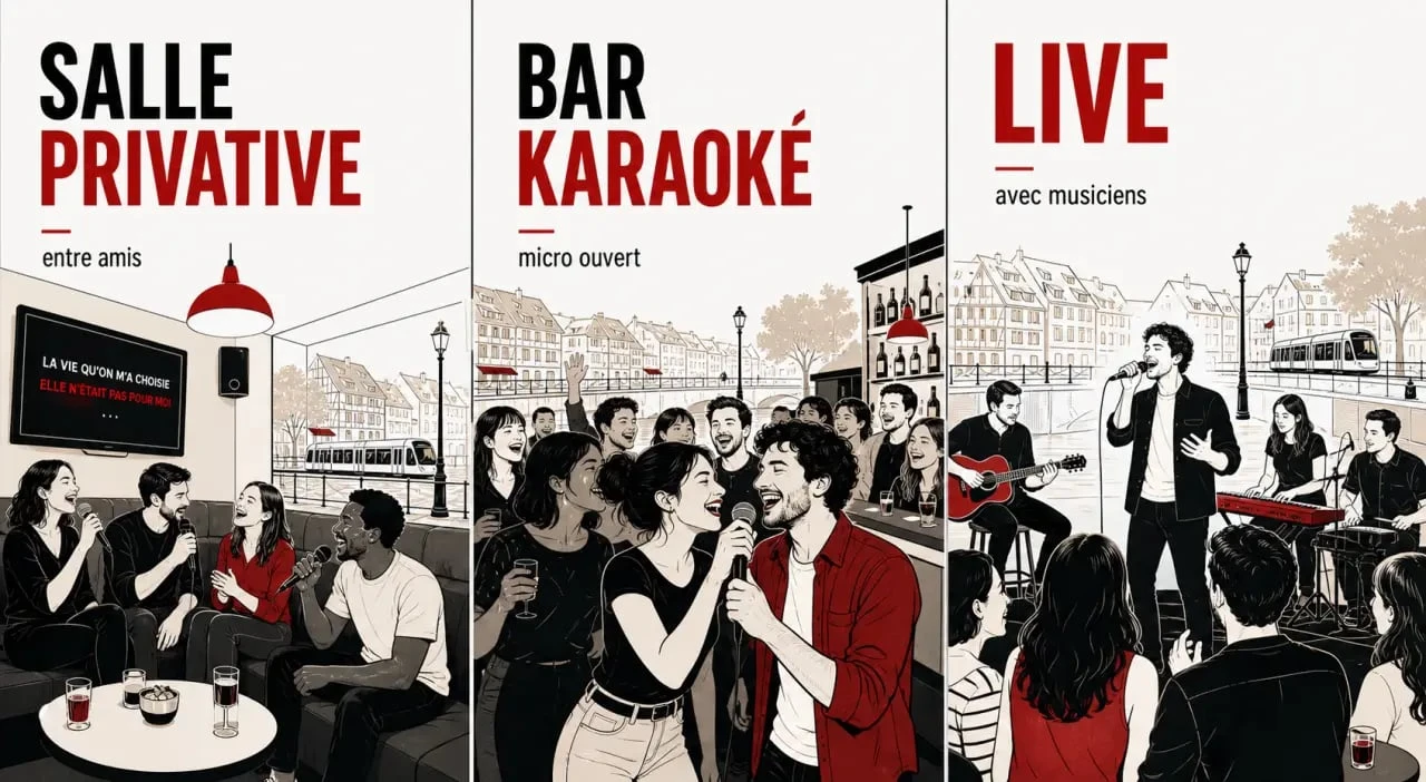 Comparatif du karaoké Strasbourg entre salle privative, bar karaoké et karaoké live