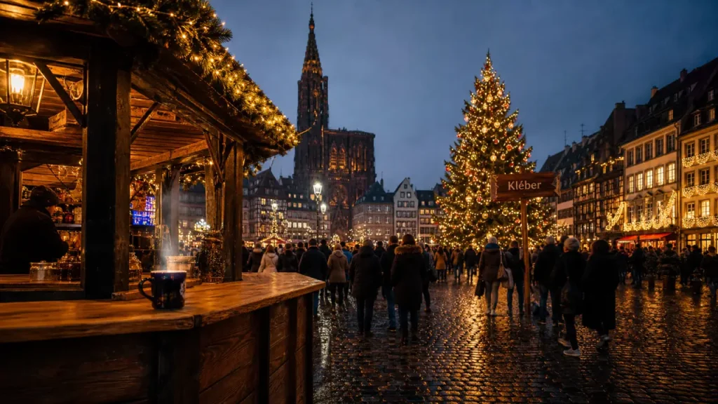Où se trouvent les marchés de noël à Strasbourg : chalet sur la Grande Île près de la place Kléber.