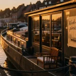 Peniche week end strasbourg : péniche sur l’Ill à Strasbourg à la golden hour
