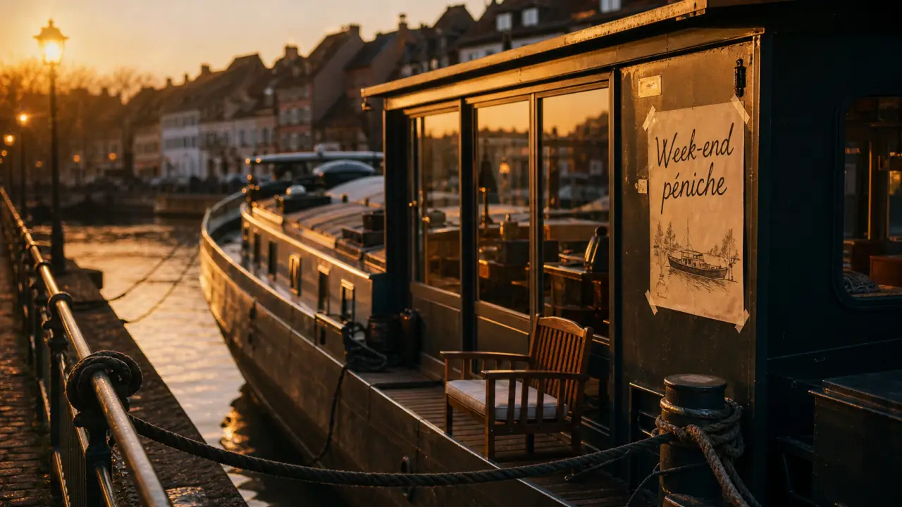 Peniche week end strasbourg : péniche sur l’Ill à Strasbourg à la golden hour