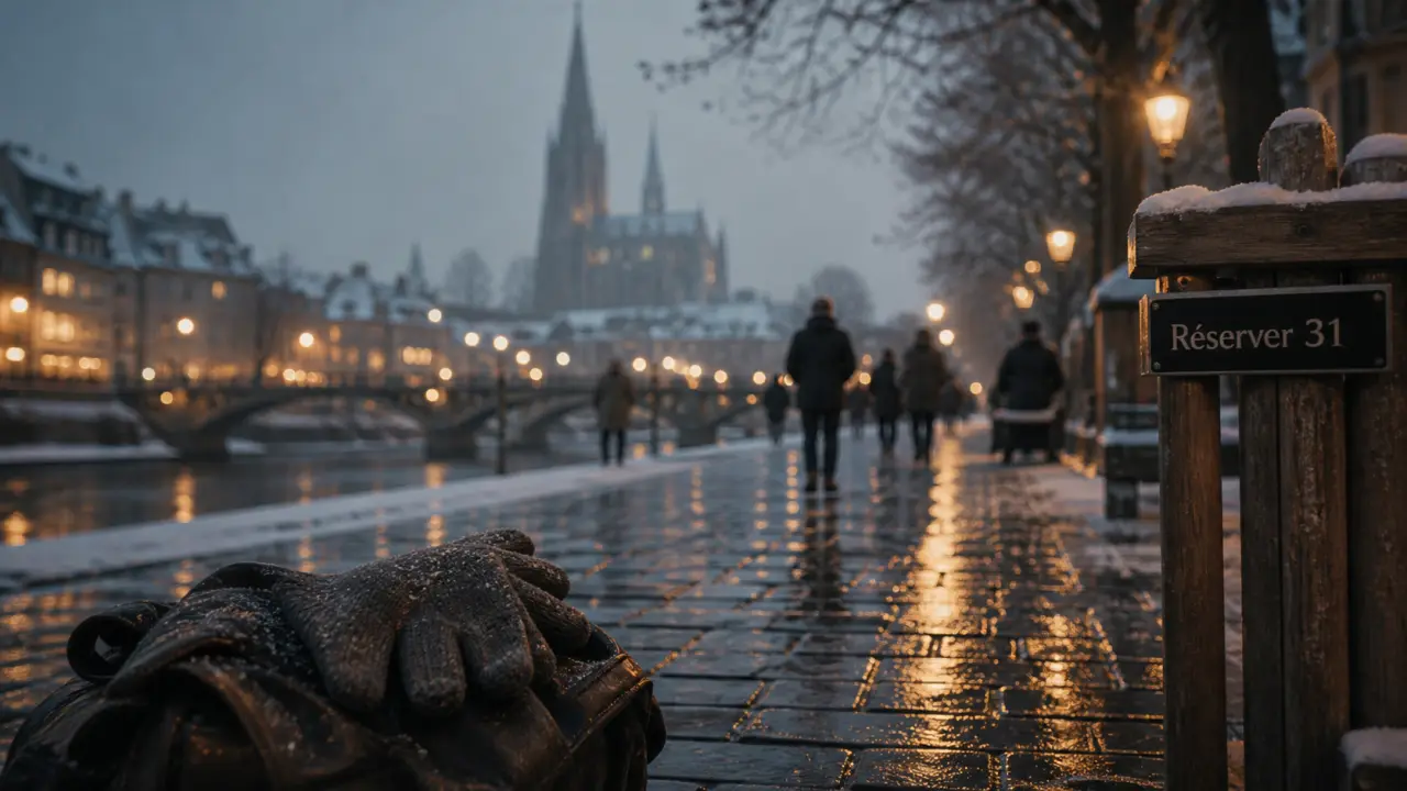 Que faire le 31 décembre en alsace à Strasbourg : quai enneigé et cathédrale en brume
