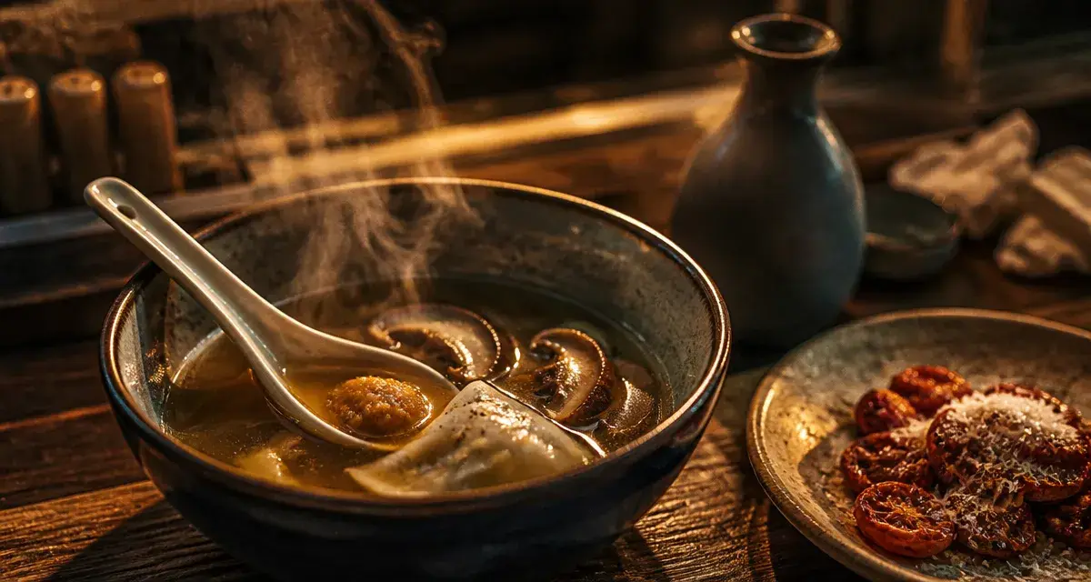 Restaurants umami Strasbourg : bol de bouillon umami, miso et champignons