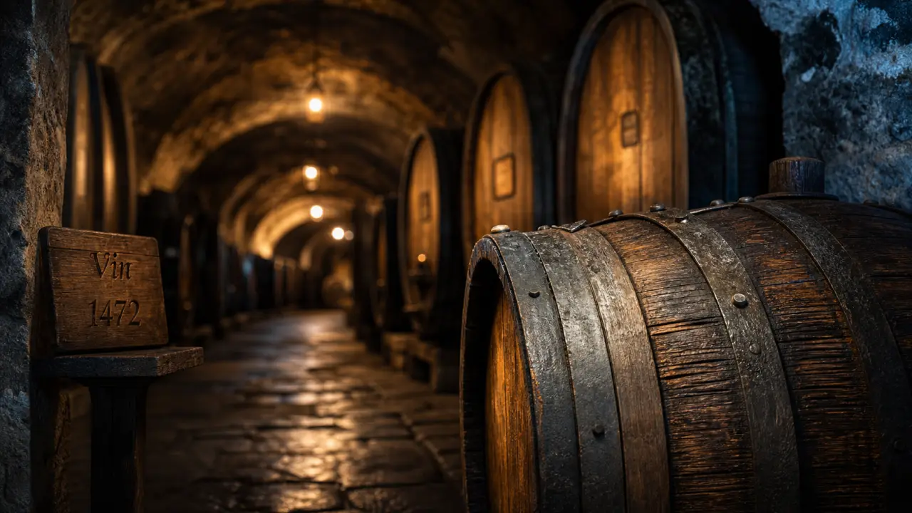 Visiter les hospices de Strasbourg : cave voûtée, tonneau de vin 1472
