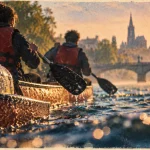 Balade canoe strasbourg sur le Rhin, canoë et pagayeurs