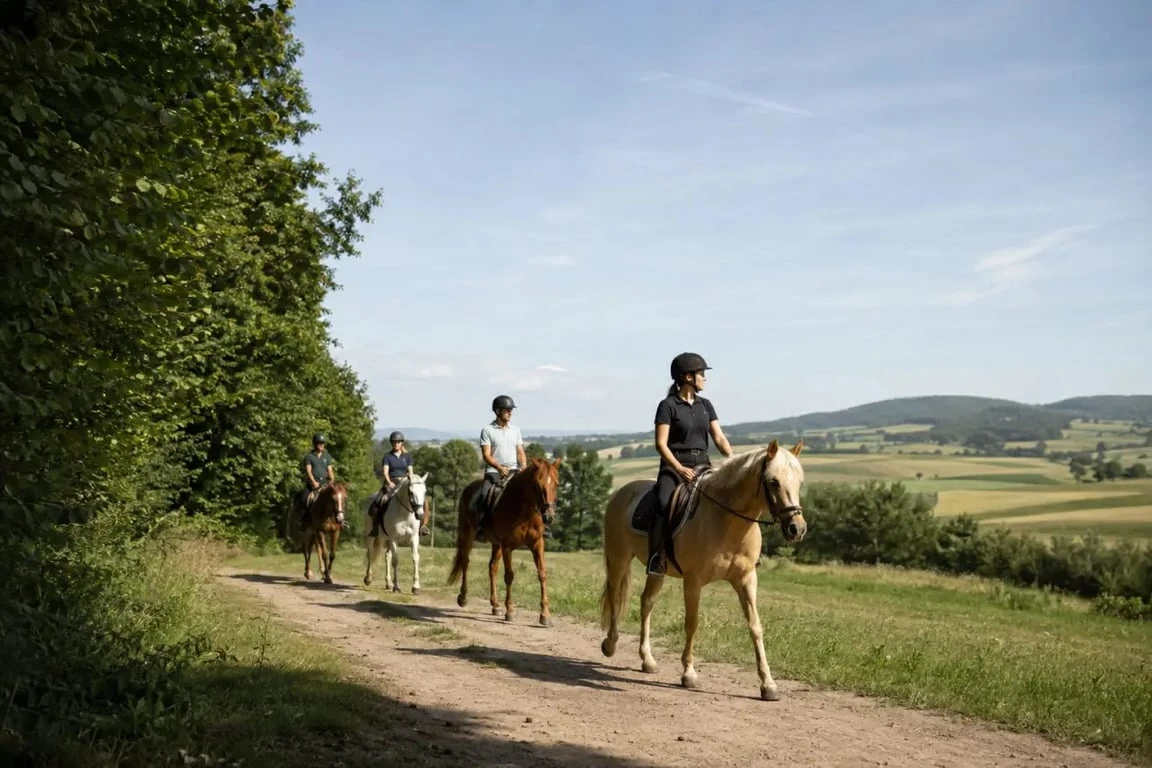 Balade à cheval à Strasbourg sur un chemin naturel des environs alsaciens