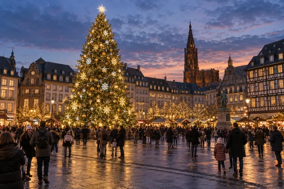 Balade nocturne Strasbourg autour du Grand Sapin de la place Kléber
