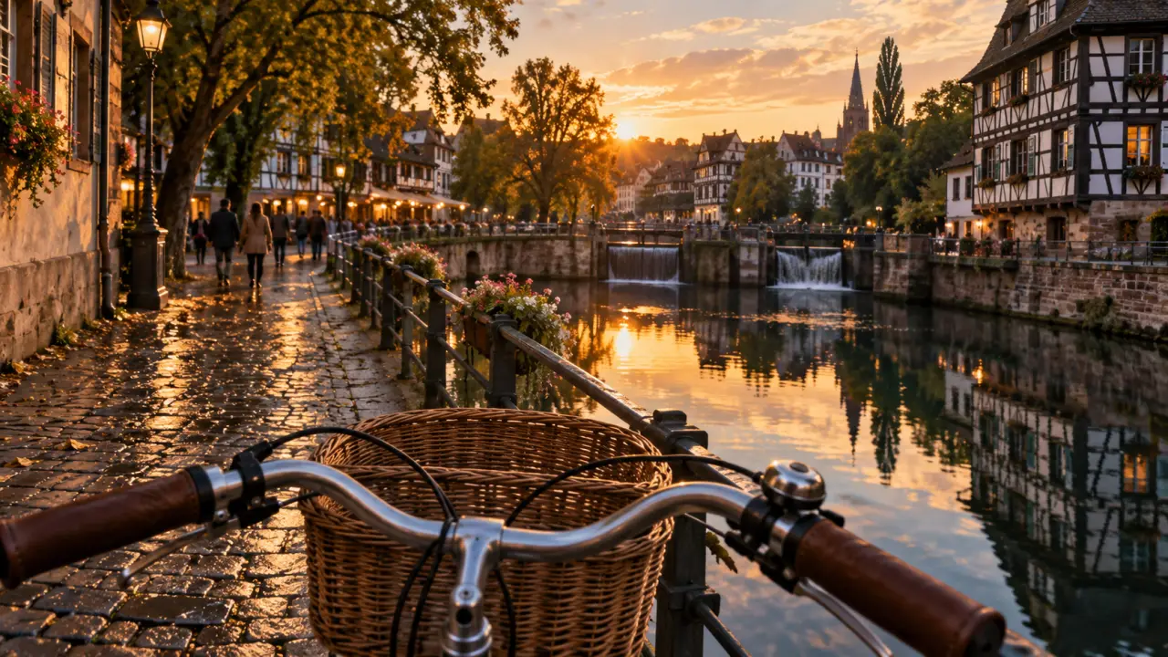 Balade à vélo Strasbourg sur une piste cyclable près des canaux et de la Petite France