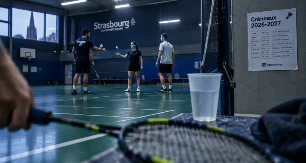 Hautepierre badminton club en gymnase à Strasbourg, joueurs