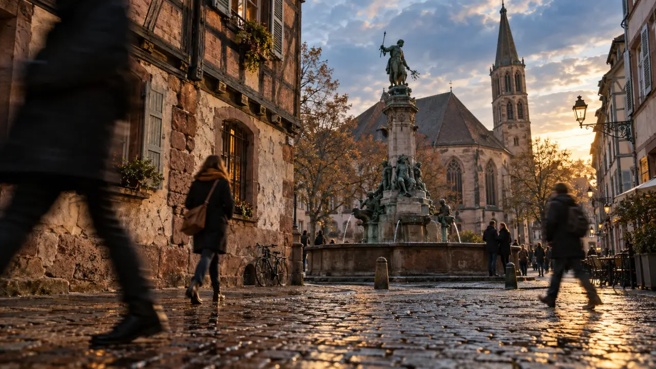 Krutenau Strasbourg : fontaine des Zurichois et église Saint-Guillaume