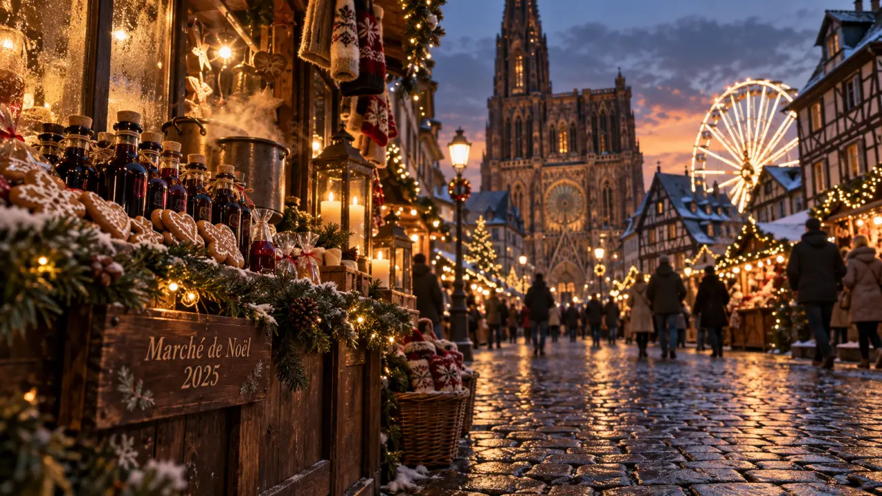 Ouverture des marchés de noël à Strasbourg 2025 : allée de Noël vers la cathédrale